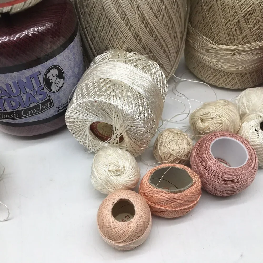Mixed Tatting Crochet Thread Lot Solid Clarks, Lily, DeLuxe, J&P DMC Aunt Lydia’